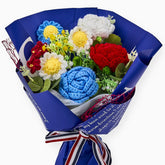 YSHomy Blue Crochet Rose Daisy Bouquet-Medium